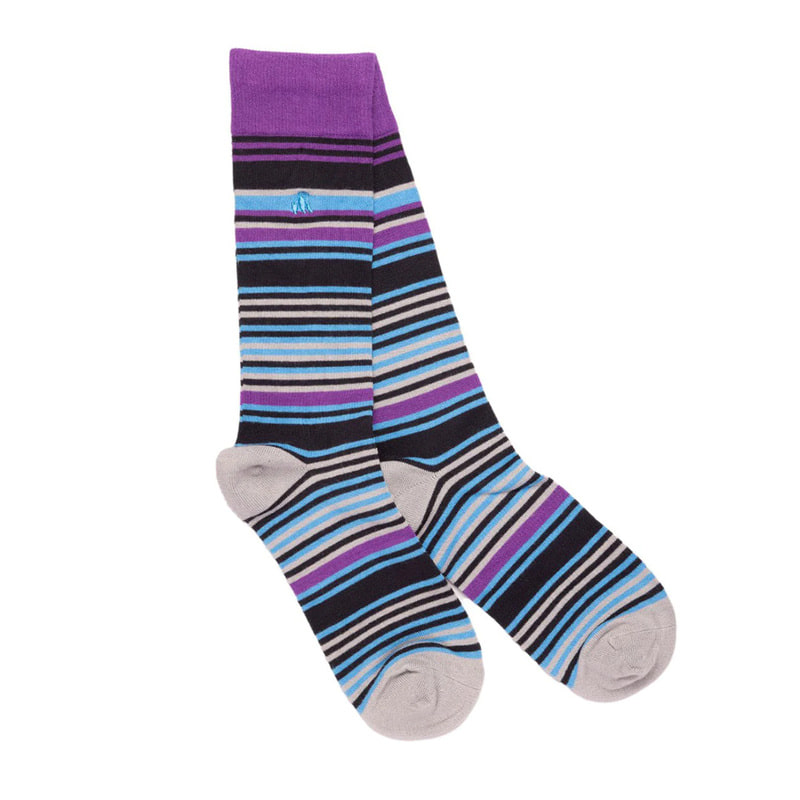 LEMAR [Swole Panda] Purple and Blue Narrow Striped Socks _SP287 자체브랜드